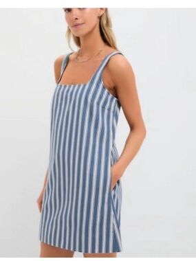 TUCKERNUCK POMANDER PLACE Striped Denim Cassie Dress Lake Blue Size L